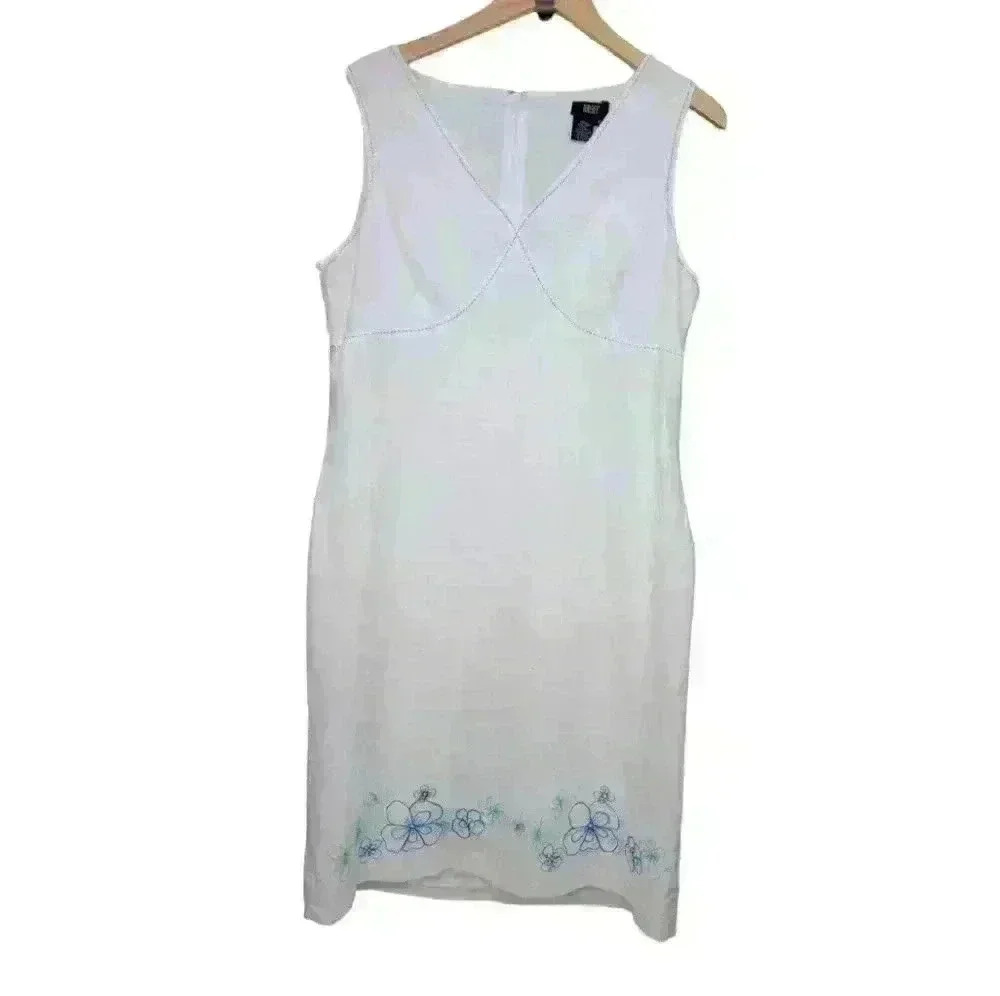 Ralsey Flower Embroidered Linen Sleeveless Dress White Plus size